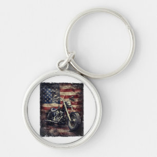 Porte-clés Vintage Motorcycle USA Drapeau Retro Biker América
