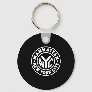 Porte-clés Vintage New York City Cercle Manhattan Blanc