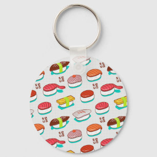 Porte-clés Vintage nigiri sushi, motif doodé