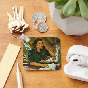 Porte-clés Vintage patriotique, infirmière Médicale au téléph