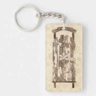 Porte-clés Vintage traîneau à neige bois rustique flocon d'hi