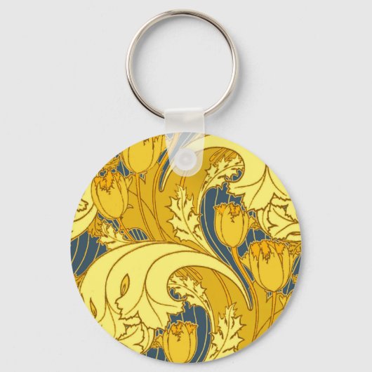 Porte-clés Vintage Tulip Blue Gold Motif (Recto)