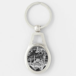 Porte-clés Vintage Turquie Istanbul bleu mosquée vue d'ensemb