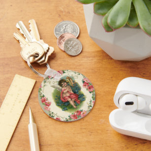 Porte-clés Vintage Victorian Valentine's Day Cherub on Phone