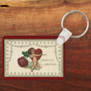 Porte-clés Vintage victorien Saint-Valentin Chérubin, Rose et