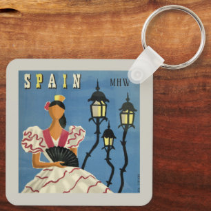 Porte-clés Vintage voyage d'ESPAGNE Monogramme personnalisé