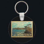 Porte-clés Vintage voyage Monterey California<br><div class="desc">Le design de Monterey California dans le style Vintage voyage avec une scène côtière avec l'océan Pacifique et la côte rocheuse pittoresque de Californie.</div>