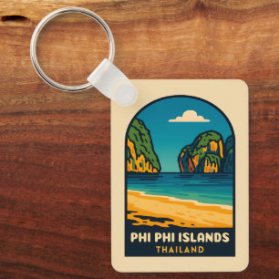Porte-clés Vintage voyage Phi Phi Îles Thaïlande Plage