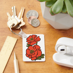 Porte-clés Vintage Wizard of Oz Coquelicots Rouges en Fleur P