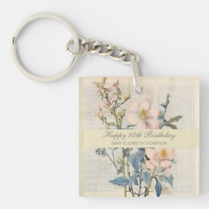 Porte-clés Vintaqe botanique Fleur sauvage 80e anniversaire