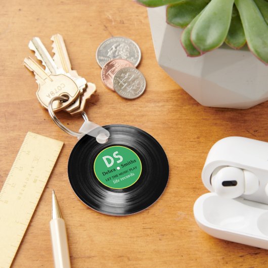 Porte-clés Vinyl Record avec nom Green Music Style (Bureau)