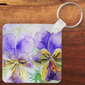 Porte-clés Viola violet fleurs florales Aquarelle Peinture (Verso)