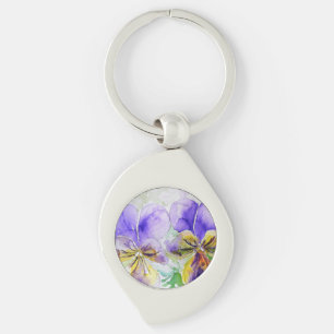 Porte-clés Viola violet fleurs florales Aquarelle Peinture