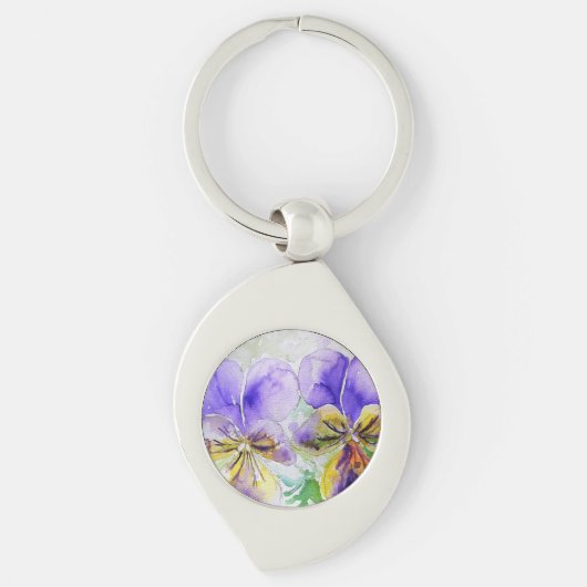 Porte-clés Viola violet fleurs florales Aquarelle Peinture (Devant)