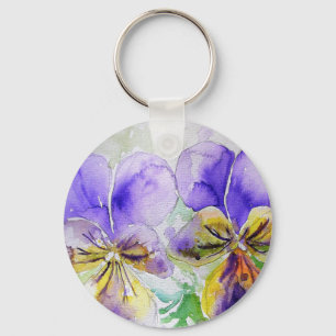 Porte-clés Viola violet fleurs florales Aquarelle Peinture