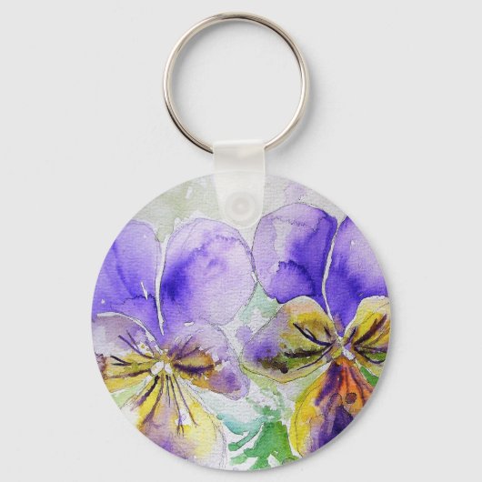 Porte-clés Viola violet fleurs florales Aquarelle Peinture (Recto)