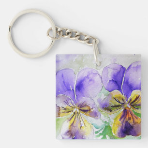 Porte-clés Viola violet fleurs florales Aquarelle Peinture Ke