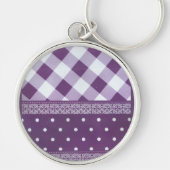 Porte-clés Violet blanc À damiers Polka Dot Floral Damask Art (Devant)