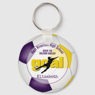 Porte-clés violet blanc de football but équipe filles esprit