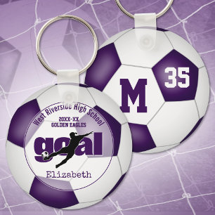 Porte-clés violet blanc de football but équipe filles esprit