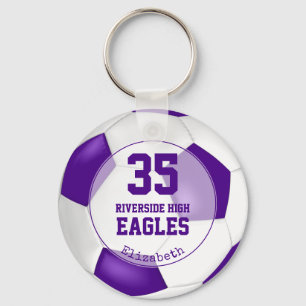 Porte-clés violet blanc filles de football couleurs de l'équi