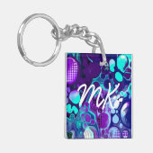Porte-clés Violet, Bleu et Turquoise Abstrait Fluid Art (Devant gauche)