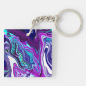 Porte-clés Violet, Bleu et Turquoise Abstrait Fluid Art (Dos)