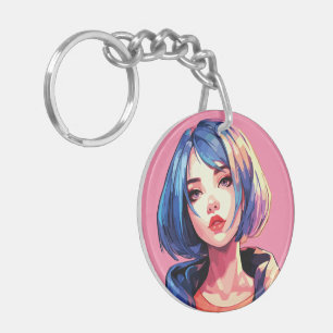 Porte-clés Violet Dream : Anime Girl in Stylish Attire