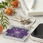 Porte-clés Violet, Gris Deux Cœurs, Un Amour (Devant Droit)