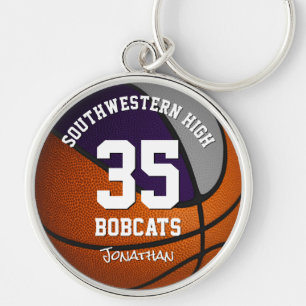 Porte-clés violet gris garçon fille de basket-ball nom de mas