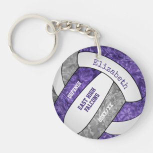 Porte-clés violet gris girly sport personnalisé volley-ball