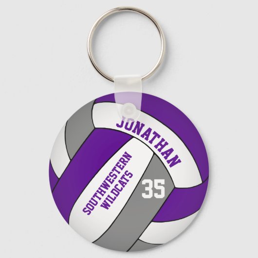 Porte-clés violet gris volley-ball joueur et nom d'équipe (Recto)