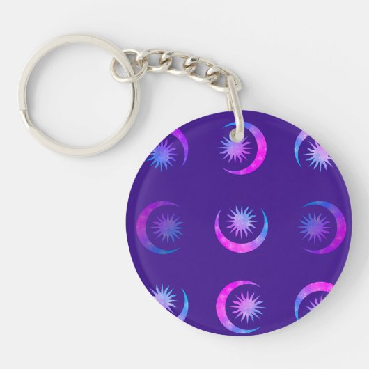 Porte-clés Violet Indigo Pourpre Lune & Soleil Zen (Devant)