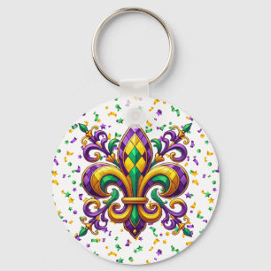 Porte-clés Violet jaune vert Mardi Gras fleur de lis