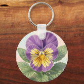 Porte-clés Violet Jaune Vibrant Fleur de Pensée Botanique  (Verso)