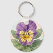 Porte-clés Violet Jaune Vibrant Fleur de Pensée Botanique  (Verso)