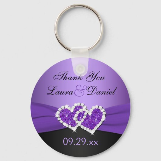 Porte-clés Violet, Noir Coeurs joints Mariage Faveur Porte -  (Recto)
