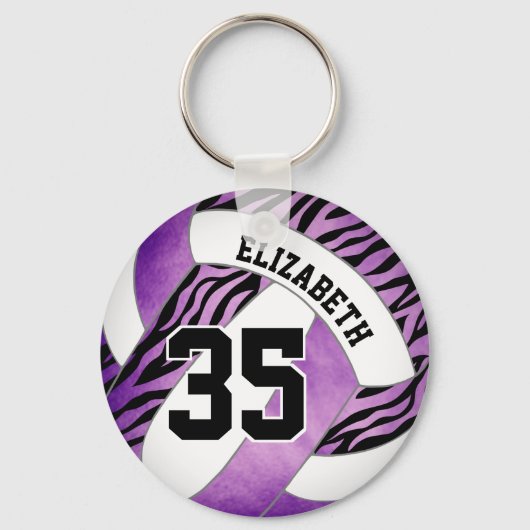 Porte-clés violet w zèbre rayures accent filles volleyball (Recto)