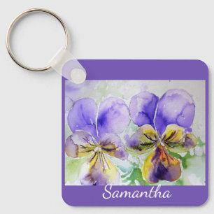 Porte-clés Violette Violette Viola Aquarelle florale Fleur