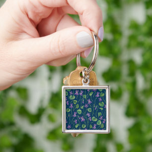 Porte-clés Violettes à l'aquarelle sur fond bleu