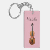 Porte-clés Violon musical Cute Rose Personnalisé (Devant gauche)