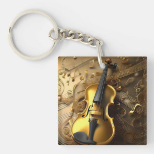 Porte-clés Violon Or vintage Sur Cordes Musicales D'Or,