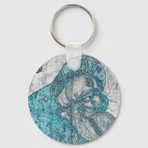 Porte-clés Virgin Mary Baby Jesus Angel Portrait Vintage Blue