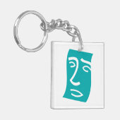Porte-clés Visage Abstrait Moderne en Art Linéaire Sarcelle (Devant gauche)