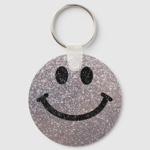 Porte-clés Visage argenté de smiley de parties scintillantes
