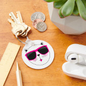 Porte-clés Visage de chat cool avec lunettes de soleil roses 