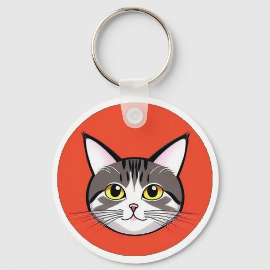 Porte-clés Visage de chat de dessin animé mignon avec design (Recto)
