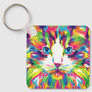 Porte-clés Visage de Chat Design Géométrique Prismatique-3245