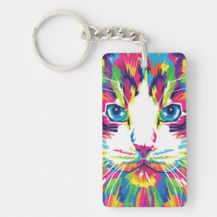 Porte-clés Visage de Chat Design Géométrique Prismatique-3245