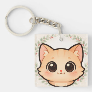 Porte-clés visage de chat mignon Kawaii